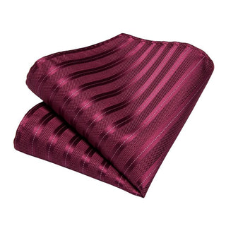 New Burgundy Red Striped Silk Necktie Pocket Square Cufflinks Set