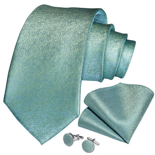 Shining Green Novelty Silk Necktie Pocket Square Cufflinks Set