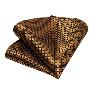 Brown Black Plaid Men's Silk Necktie Pocket Square Cufflinks Set