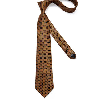 Brown Black Plaid Men's Silk Necktie Pocket Square Cufflinks Set
