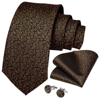 Brown Floral Men's Silk Necktie Pocket Square Cufflinks Set