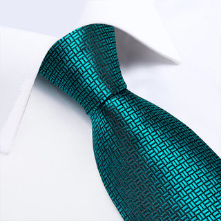 New Solid Turquoise Silk Necktie Pocket Square Cufflinks Set