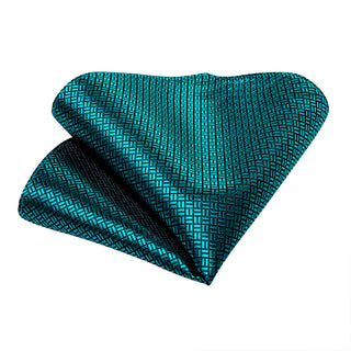 New Solid Turquoise Silk Necktie Pocket Square Cufflinks Set