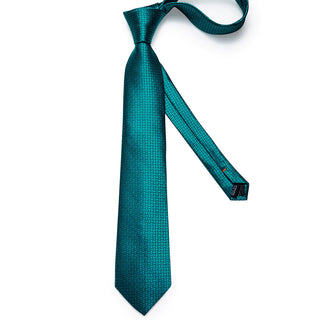 New Solid Turquoise Silk Necktie Pocket Square Cufflinks Set