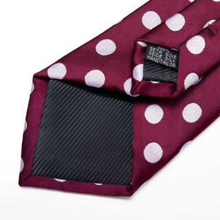Burgundy White Polka Dot Silk Necktie Pocket Square Cufflinks Set