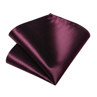 Novelty Burgundy Solid Silk Necktie Pocket Square Cufflinks Set