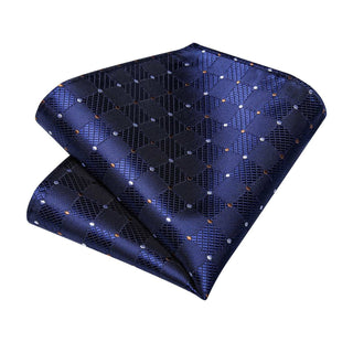 Blue Plaid Polka Dot Silk Necktie Pocket Square Cufflinks Set