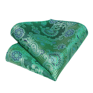 New Green Black Paisley Silk Necktie Pocket Square Cufflinks Set