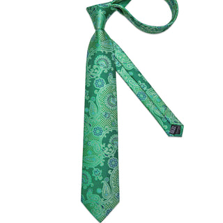 New Green Black Paisley Silk Necktie Pocket Square Cufflinks Set