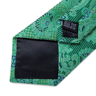 New Green Black Paisley Silk Necktie Pocket Square Cufflinks Set