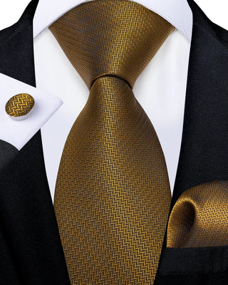 Solid Brown Men's Silk Necktie Pocket Square Cufflinks Set