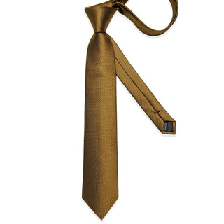 Solid Brown Men's Silk Necktie Pocket Square Cufflinks Set