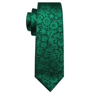 Fluorescent Green Floral Paisley Silk Men's Necktie Pocket Square Cufflinks Set
