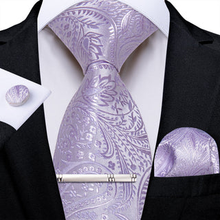 Periwinkle Purple Paisley Silk Necktie Pocket Square Cufflinks Set