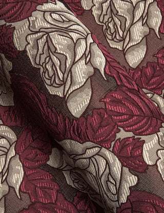 Burgundy Beige Roses Silk Long Sleeve Shirt
