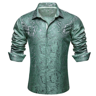 Sage Green Paisley Silk Long Sleeve Shirt