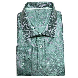 Sage Green Paisley Silk Long Sleeve Shirt