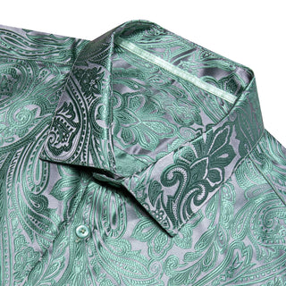 Sage Green Paisley Silk Long Sleeve Shirt