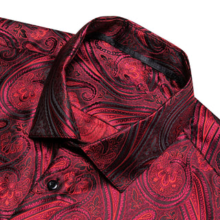 Burgundy Red Novelty Silk Long Sleeve Shirt
