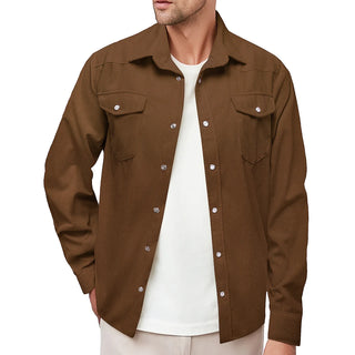 Corduroy Brown Silk Long Sleeve Shirt