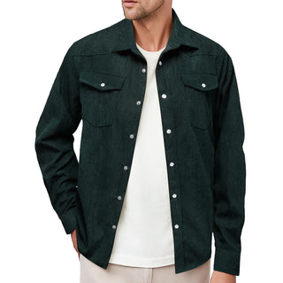 Dark Green Corduroy Silk Long Sleeve Shirt