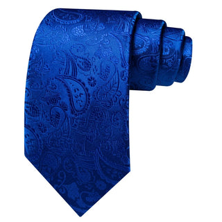 New Royal Blue Paisley Silk Men's Necktie Pocket Square Cufflinks Set