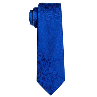 New Royal Blue Paisley Silk Men's Necktie Pocket Square Cufflinks Set