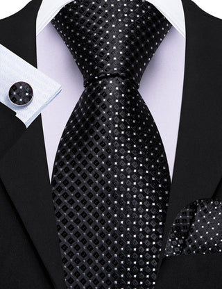 New Polka Dots Silk Men's Necktie Pocket Square Cufflinks Set