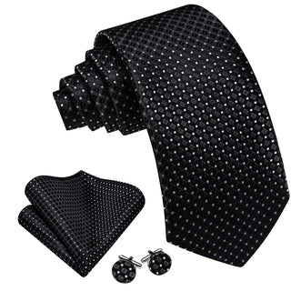 New Polka Dots Silk Men's Necktie Pocket Square Cufflinks Set