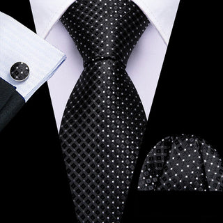 New Polka Dots Silk Men's Necktie Pocket Square Cufflinks Set