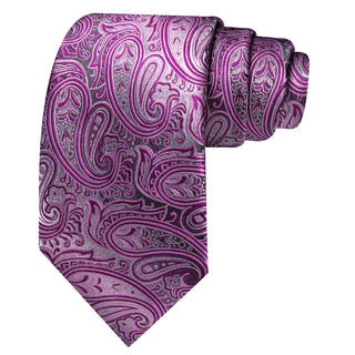 New Pink Grey Paisley Silk Men's Necktie Pocket Square Cufflinks Set