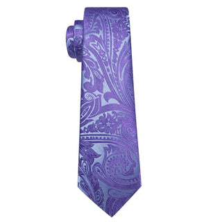 Purple Paisley Jacquard Silk Men's Necktie Pocket Square Cufflinks Set