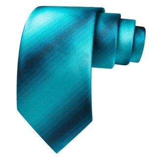 New Teal Classic Striped Silk Necktie Pocket Square Cufflinks Set