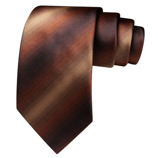 New Brown Striped Silk Necktie Pocket Square Cufflinks Set