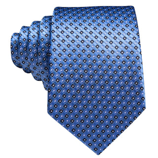 Blue Classic Plaid Silk Necktie Pocket Square Cufflinks Set