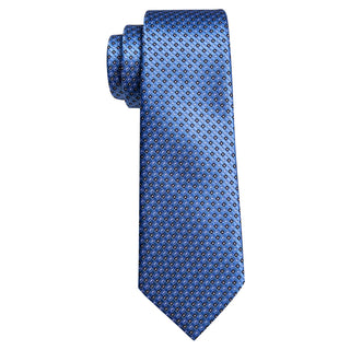 Blue Classic Plaid Silk Necktie Pocket Square Cufflinks Set