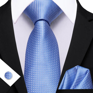 New Coral Classic Plaid Silk Men's Necktie Pocket Square Cufflinks Set