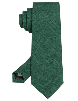 Solid Green Linen Silk Men's Necktie Pocket Square Cufflinks Set