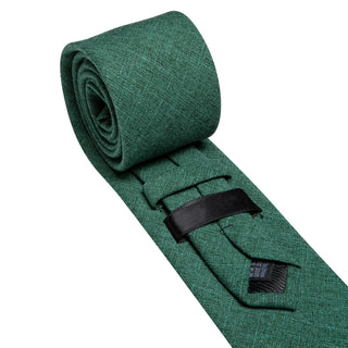 Solid Green Linen Silk Men's Necktie Pocket Square Cufflinks Set