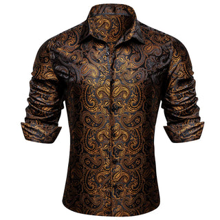 New Gold Paisley Silk Long Sleeve Shirt