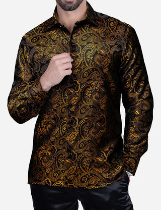 New Gold Paisley Silk Long Sleeve Shirt