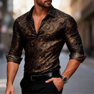 New Gold Paisley Silk Long Sleeve Shirt