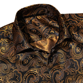 New Gold Paisley Silk Long Sleeve Shirt