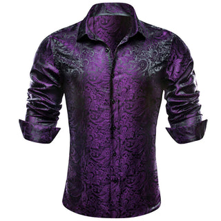 New Purple Paisley Silk Long Sleeve Shirt