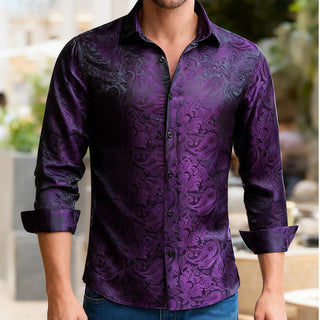 New Purple Paisley Silk Long Sleeve Shirt