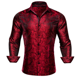 New Burgundy Paisley Silk Long Sleeve Shirt