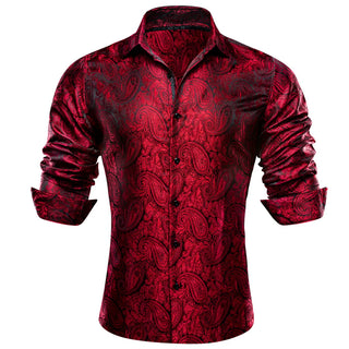 New Burgundy Paisley Silk Long Sleeve Shirt
