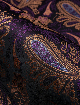 Deep Purple Jacquard Paisley Silk Long Sleeve Shirt