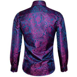 New Purple Paisley Men's Silk Long Sleeve Shirt