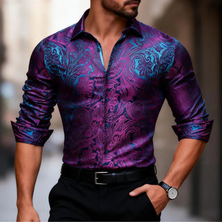 New Purple Paisley Men's Silk Long Sleeve Shirt